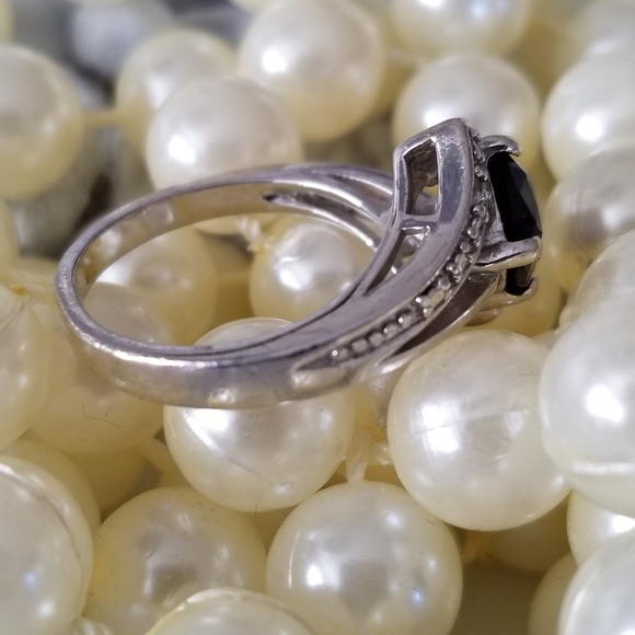 Sapphire Blue Crystal & Marcasite Ring Size 7 - Picture 6 of 11